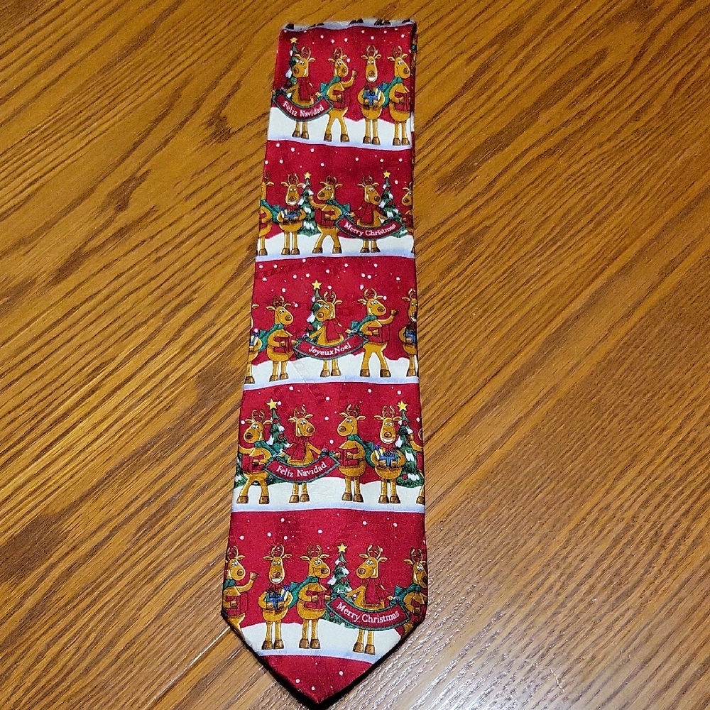 Hallmark Red Silk Christmas Tie with Reindeer Design